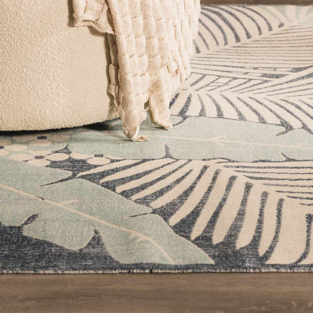 Thebarton Coastal Blue Palm Area Rug