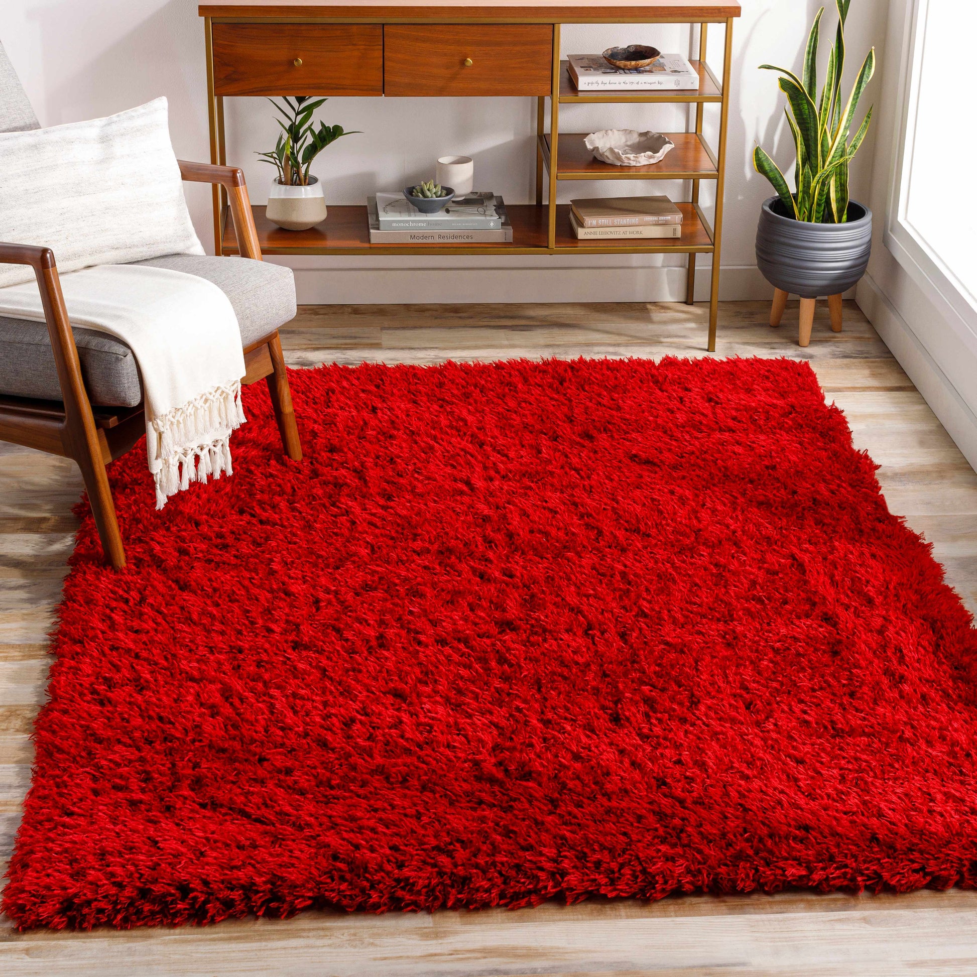 Siari Solid Red Shag Area Rug - Clearance