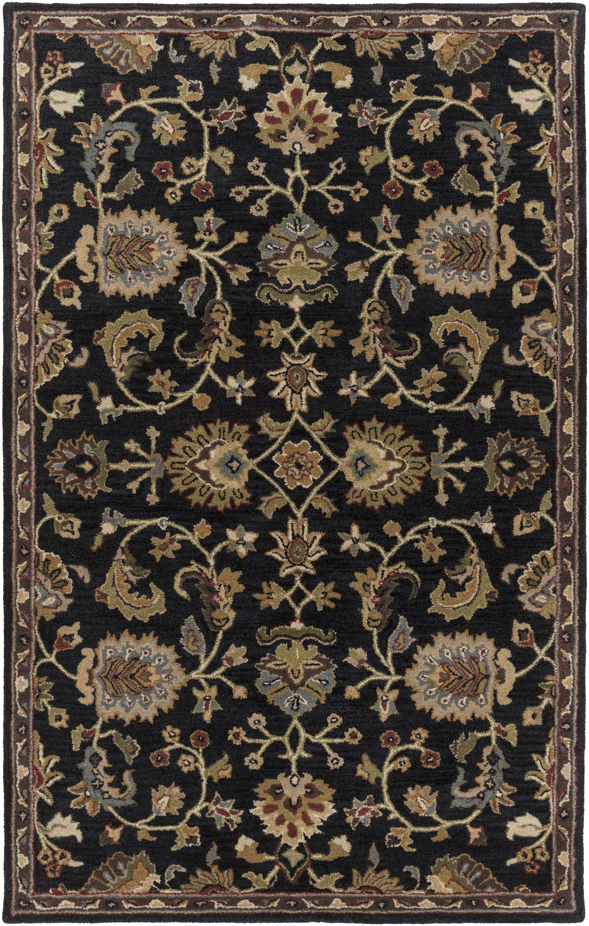 Kittredge Floral Black Wool Rug