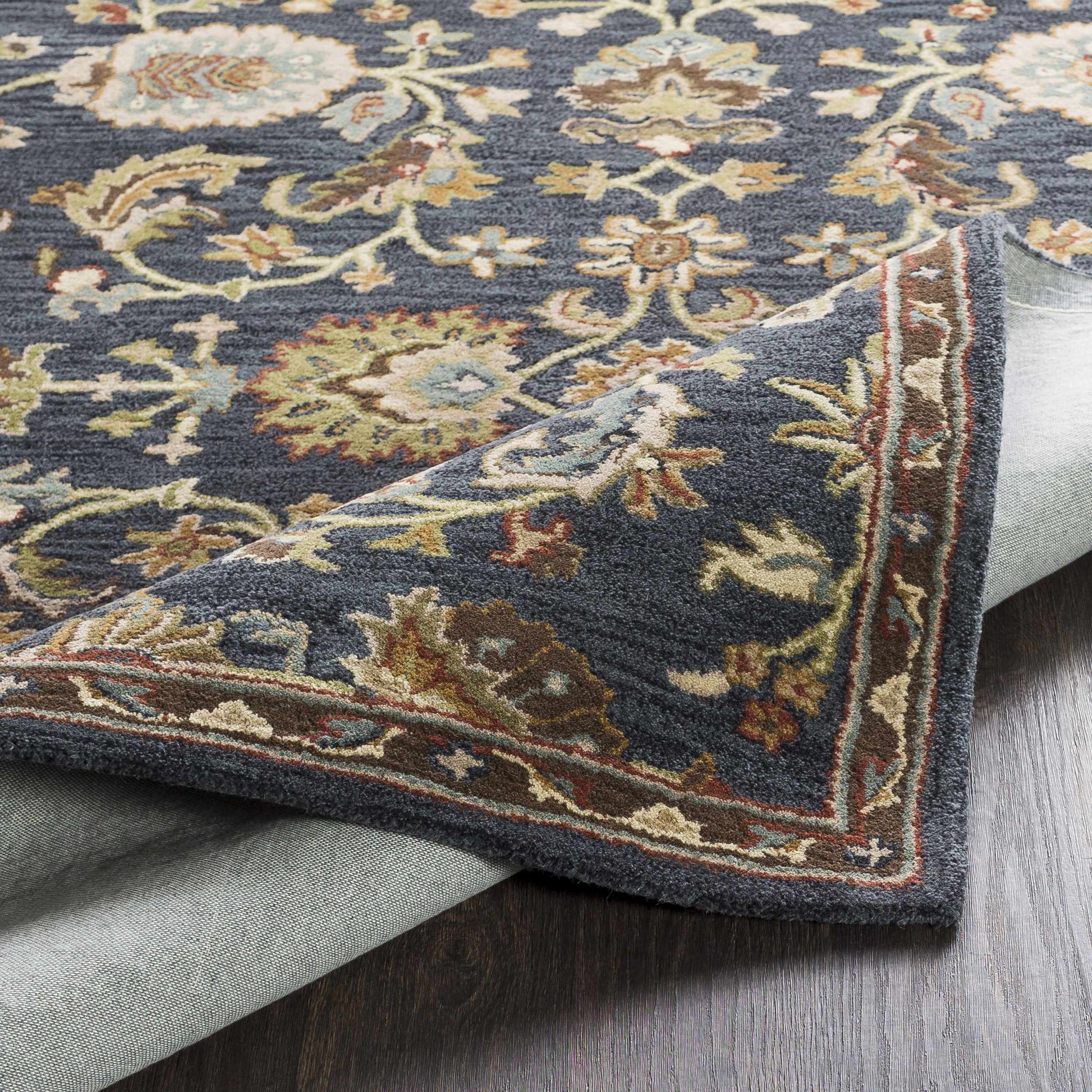 Kittredge Floral Black Wool Rug