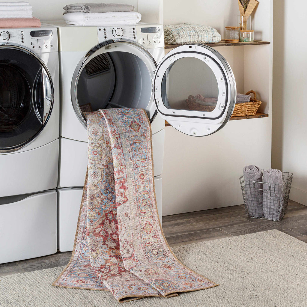 Cream Rust Leeston Washable Rug - Clearance