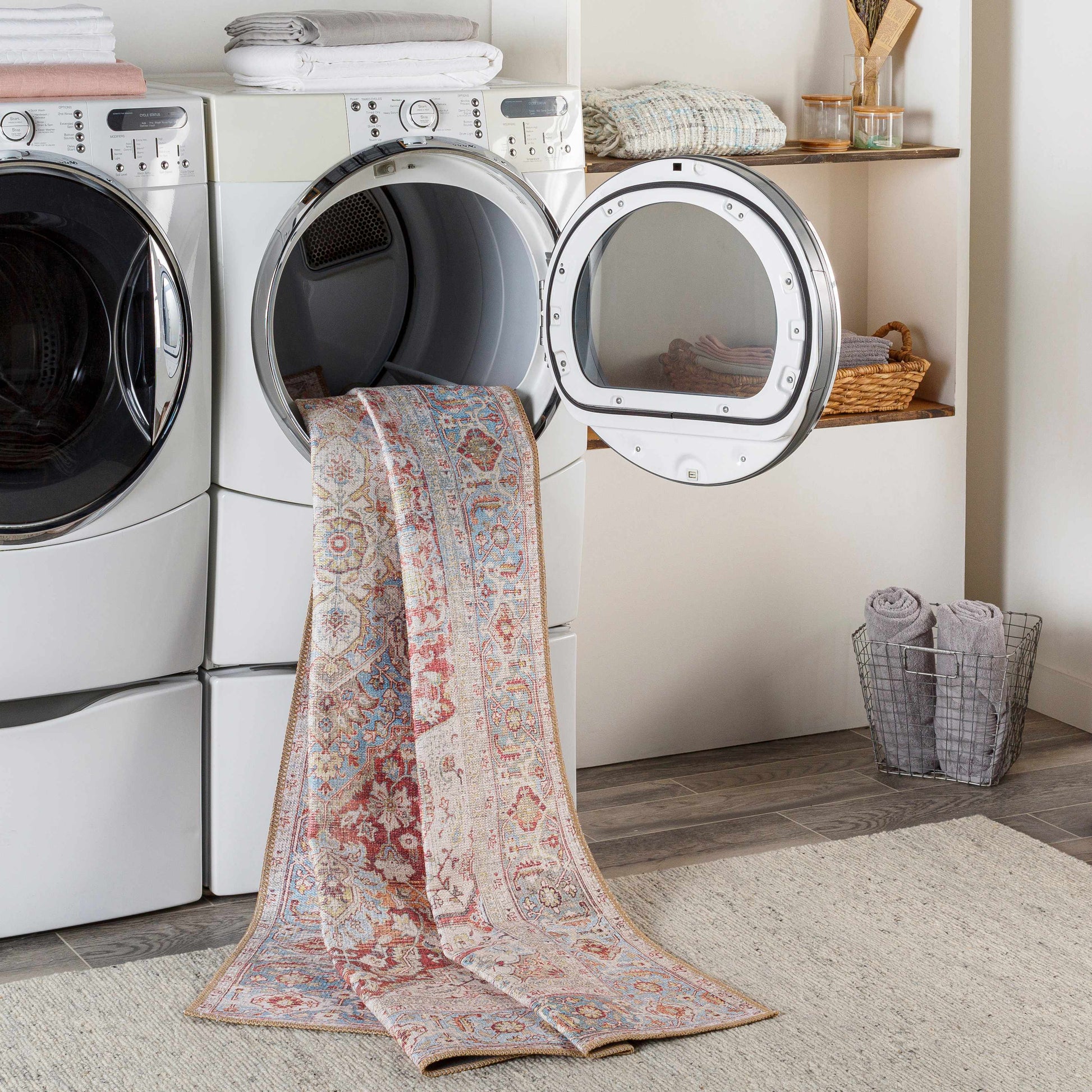 Cream Rust Leeston Washable Rug - Clearance