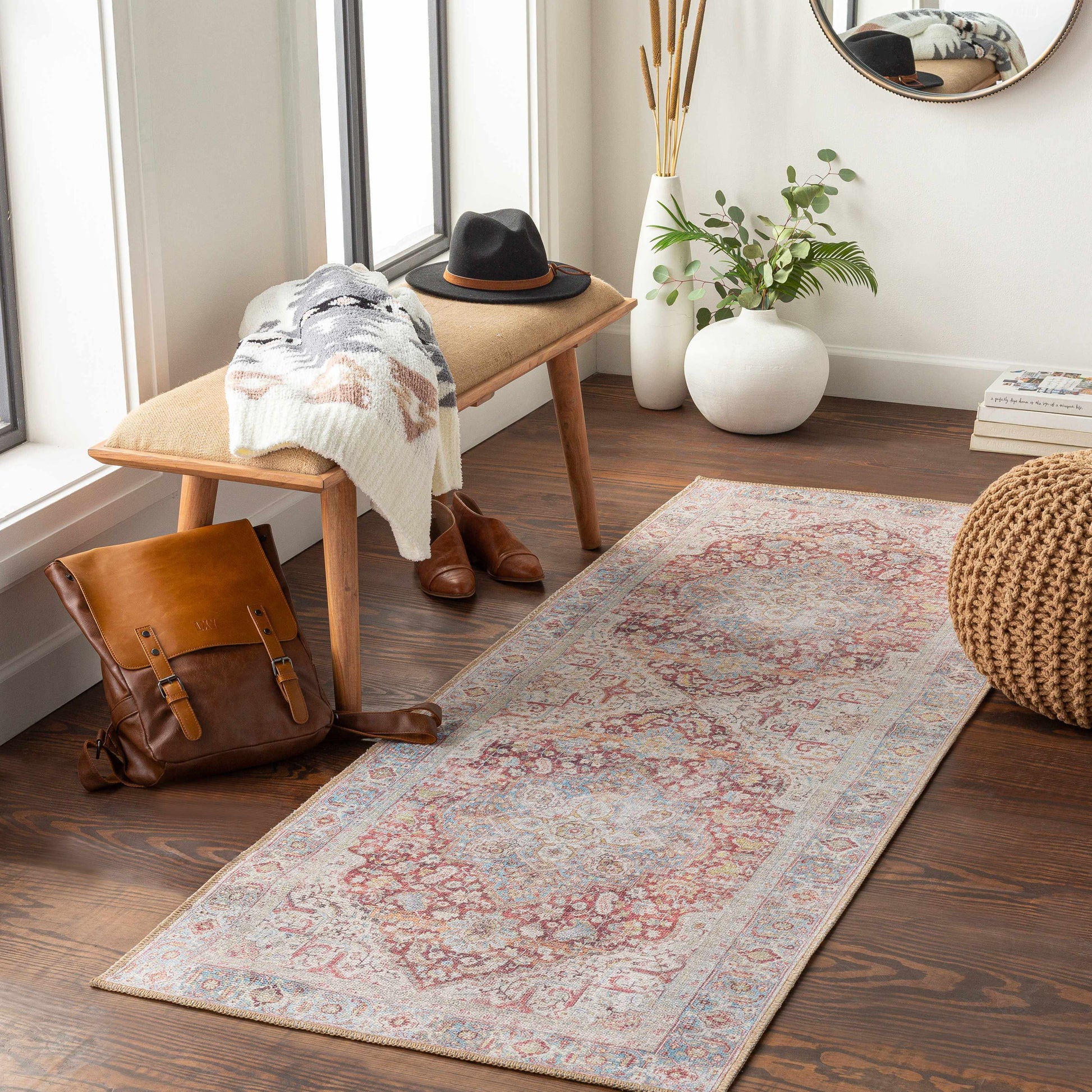Cream Rust Leeston Washable Rug - Clearance