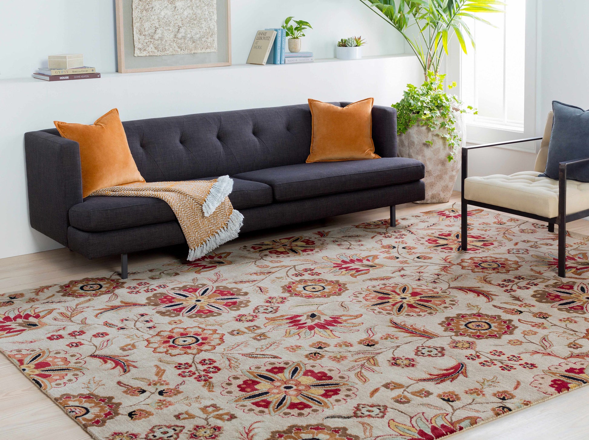 Longford Beige Floral Hand Tufted Wool Carpet