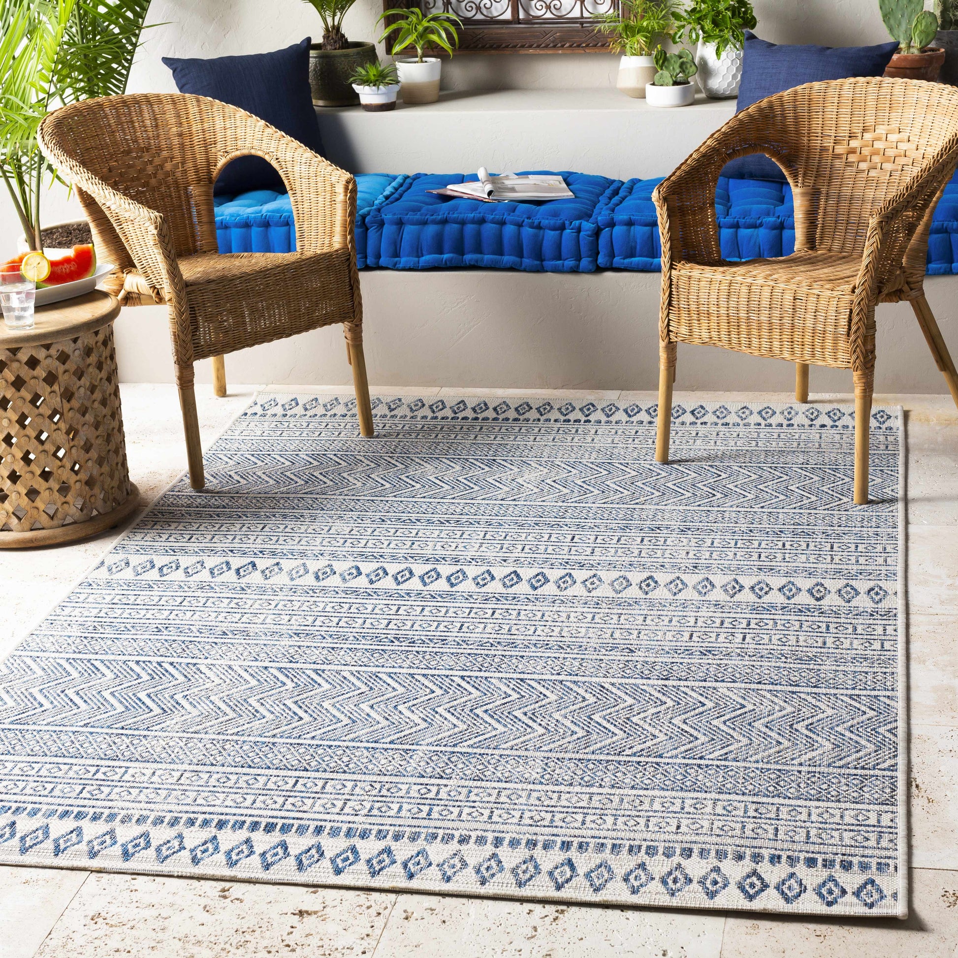 Madras Light Blue Green All Over Performance Area Rug