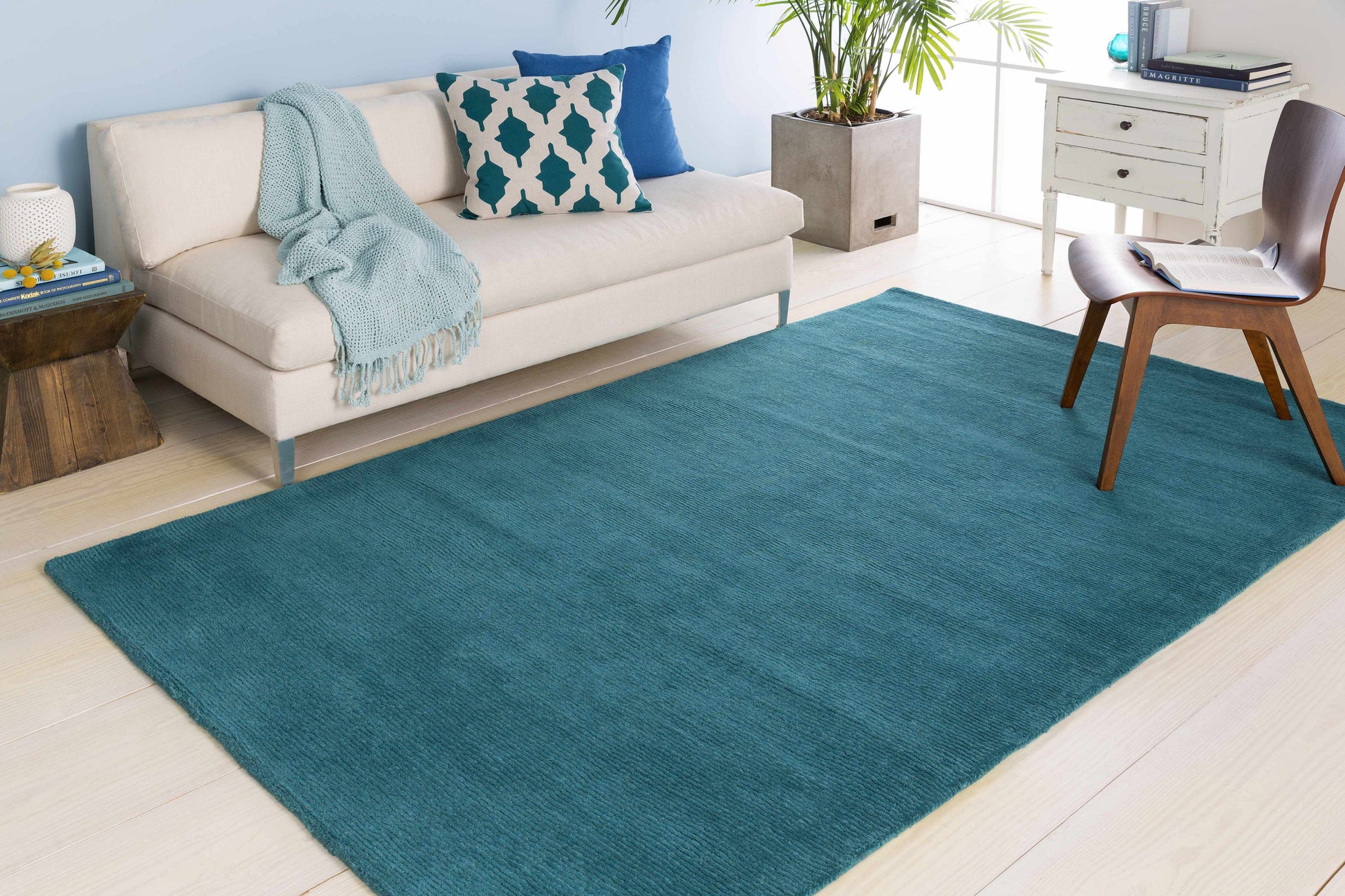 Brockton Solid Teal Wool  Rug