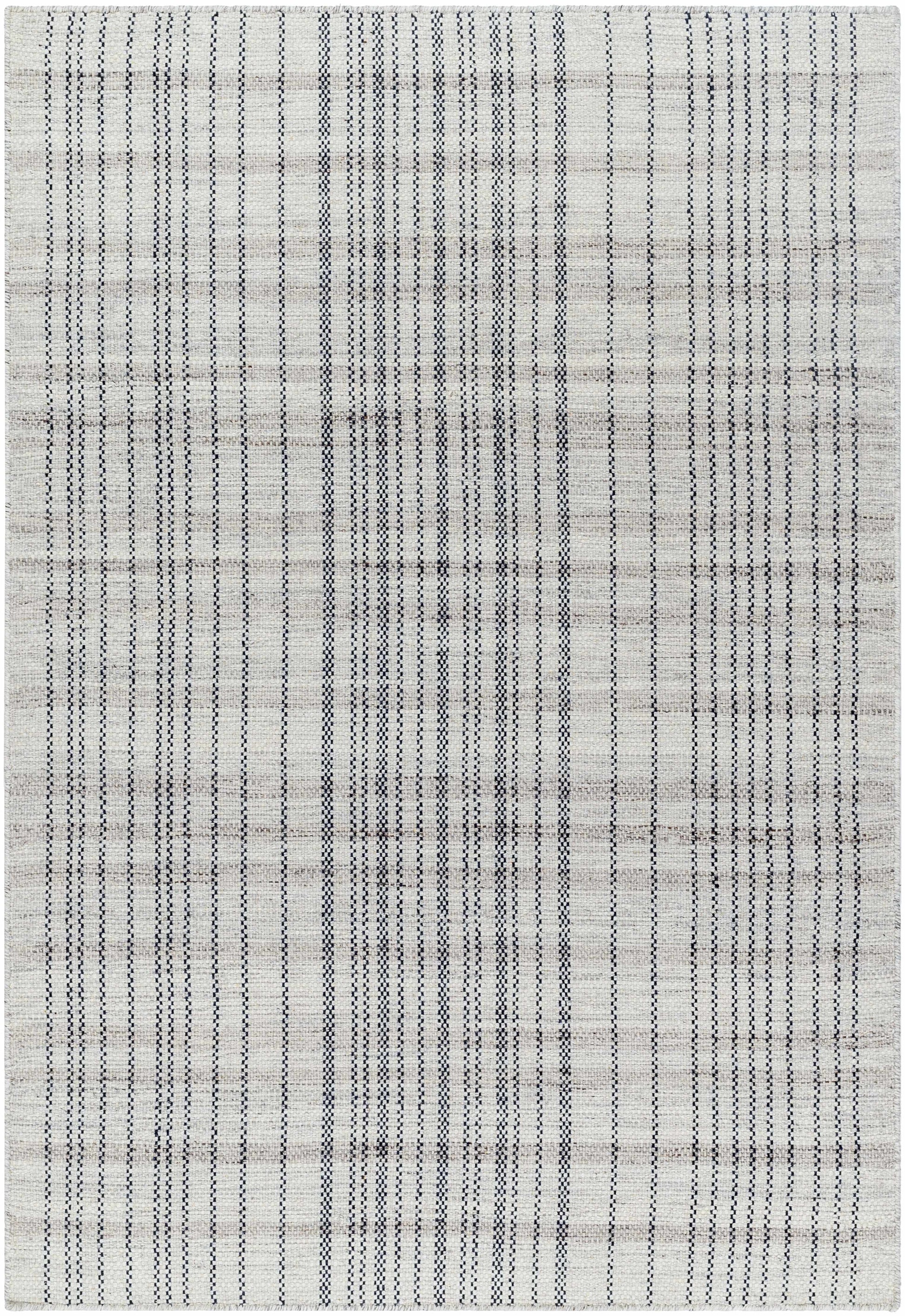 Nissa Gray Blue Checkered Wool Rug