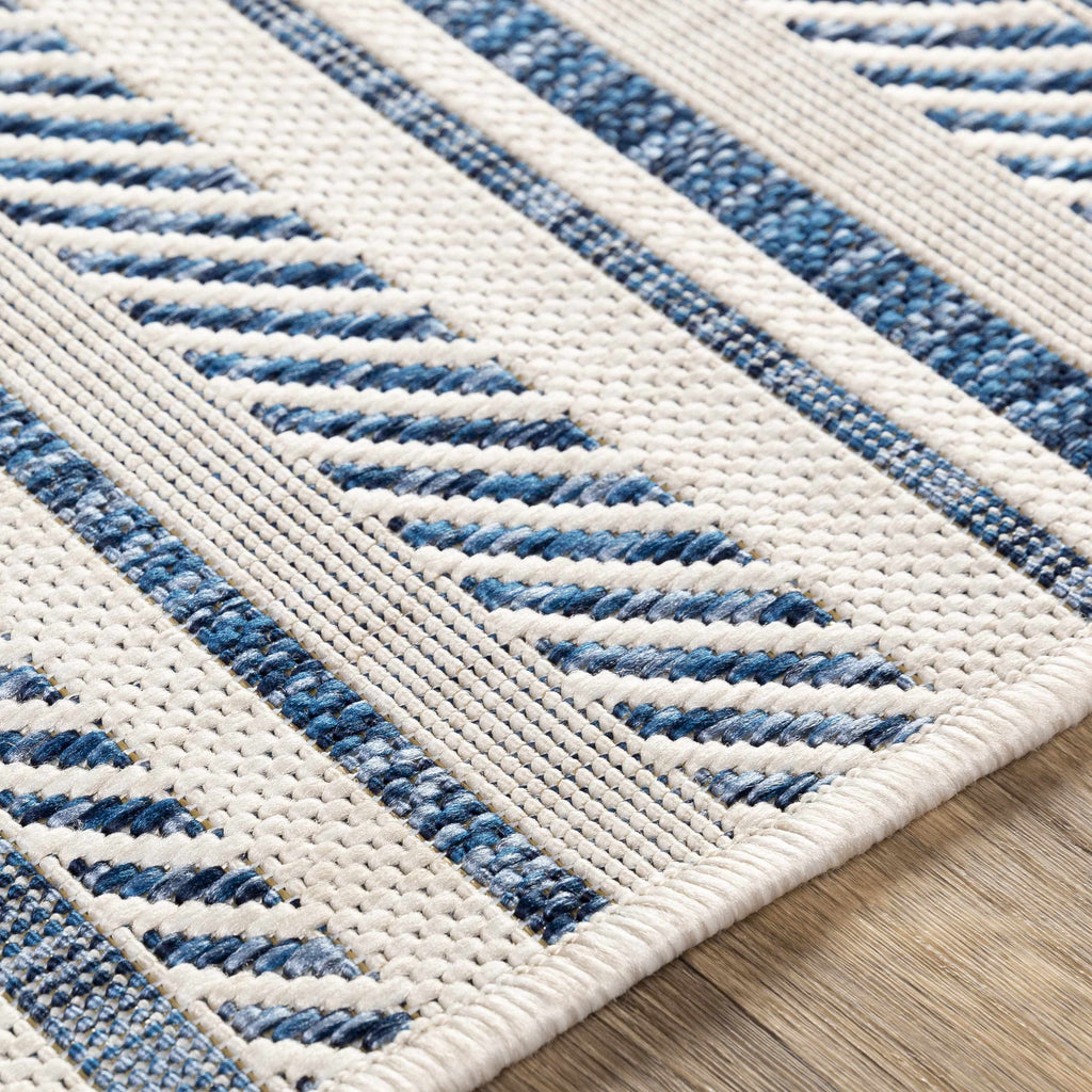 Olin White&Blue Striped Nordic Rug