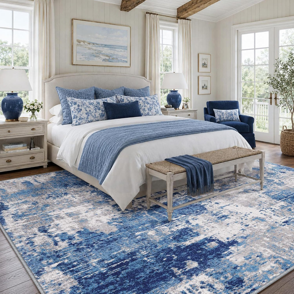 RELEANY modern abstract washable area rug in Blue/Gray — product photo 2