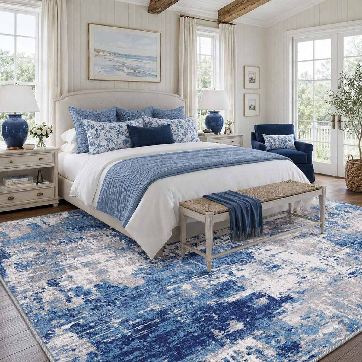 RELEANY modern abstract washable area rug in Blue/Gray — product photo 2