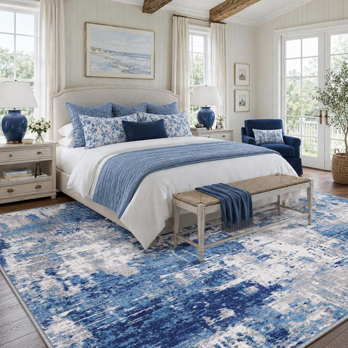 RELEANY modern abstract washable area rug in Blue/Gray — product photo 2