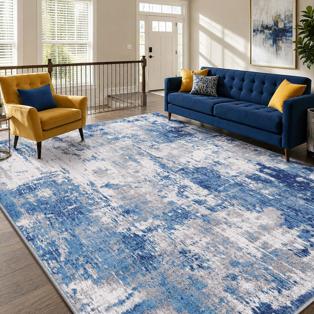 RELEANY modern abstract washable area rug in Blue/Gray — product photo 3