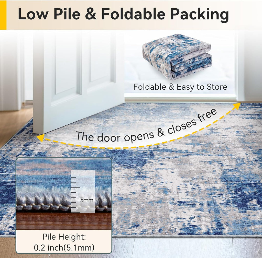 RELEANY modern abstract washable area rug in Blue/Gray — product photo 6