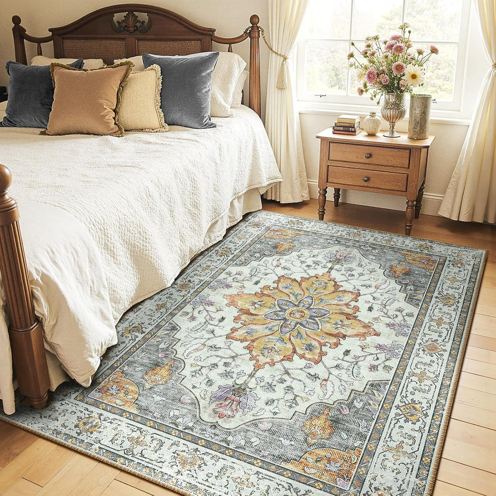 RELEANY vintage medallion rug Beige / Carbon Gray / Orange gallery detail 2