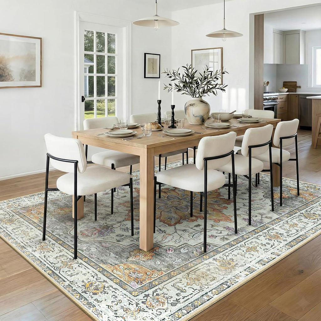 RELEANY vintage medallion rug Beige / Carbon Gray / Orange gallery detail 3
