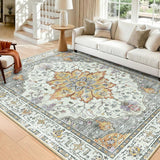 RELEANY vintage medallion rug Beige / Carbon Gray / Orange primary color image