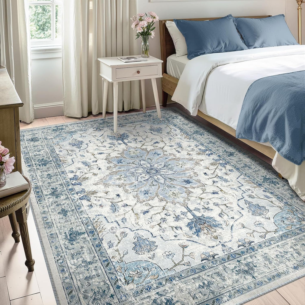 RELEANY vintage medallion rug Blue / White / Gray gallery detail 2