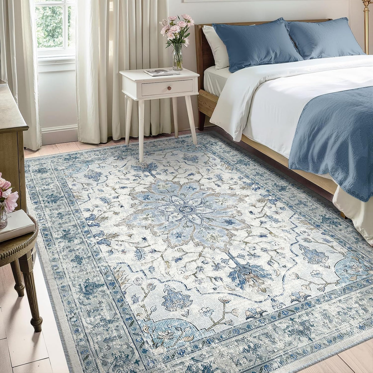 RELEANY vintage medallion rug Blue / White / Gray gallery detail 2