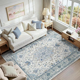 RELEANY vintage medallion rug Blue / White / Gray gallery detail 3