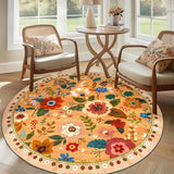 RELEANY Floral Washable Area Rug — Orange/Yellow/Red — 6-foot round rug — ASIN B0D8VVVD6F