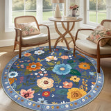 RELEANY Floral Washable Area Rug — Blue/Grey — 6-foot round rug — ASIN B0D8VW2GF4