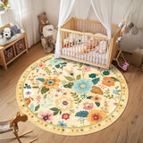 RELEANY Floral Washable Area Rug — Yellow/Orange/Blue — 6-foot round rug — ASIN B0D8VX4B66