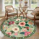 RELEANY Floral Washable Area Rug — Lightgreen — 6-foot round rug — ASIN B0D8VY1SV8