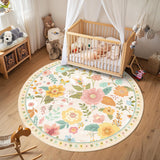 RELEANY Floral Washable Area Rug — Beige/White/Orange — 6-foot round rug — ASIN B0D8VY29VH