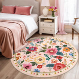 RELEANY Floral Washable Area Rug — Pink — 6-foot round rug — ASIN B0D8VYHT8B