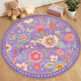 RELEANY Floral Washable Area Rug — Purple/Pink — 6-foot round rug — ASIN B0GS8BMDJP