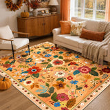 RELEANY Floral Washable Area Rug — Orange/Yellow/Red — verified room installation primary