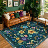 RELEANY Floral Washable Area Rug — Teal/Purple — exact Amazon 5×7 image, ASIN B0H2YVF8S9