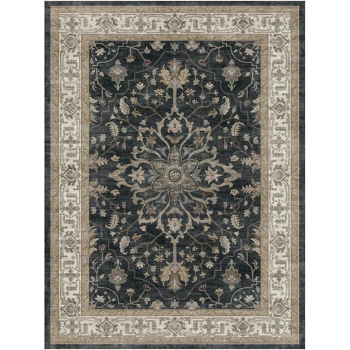 RELEANY Vintage Medallion Washable Rug – Black / Vintage Beige