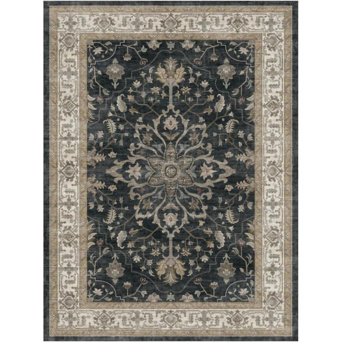 Black / Vintage Beige — Vintage Medallion Washable Area Rug