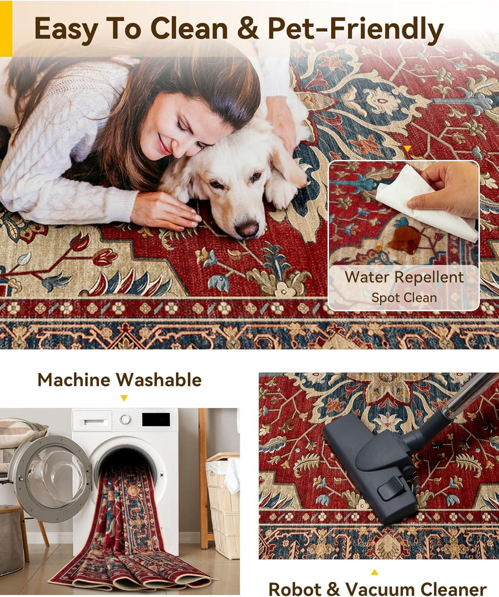 RELEANY Vintage Medallion Washable Rug – Red / Blue - gallery 5