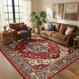 RELEANY Vintage Medallion Washable Rug – Red / Blue