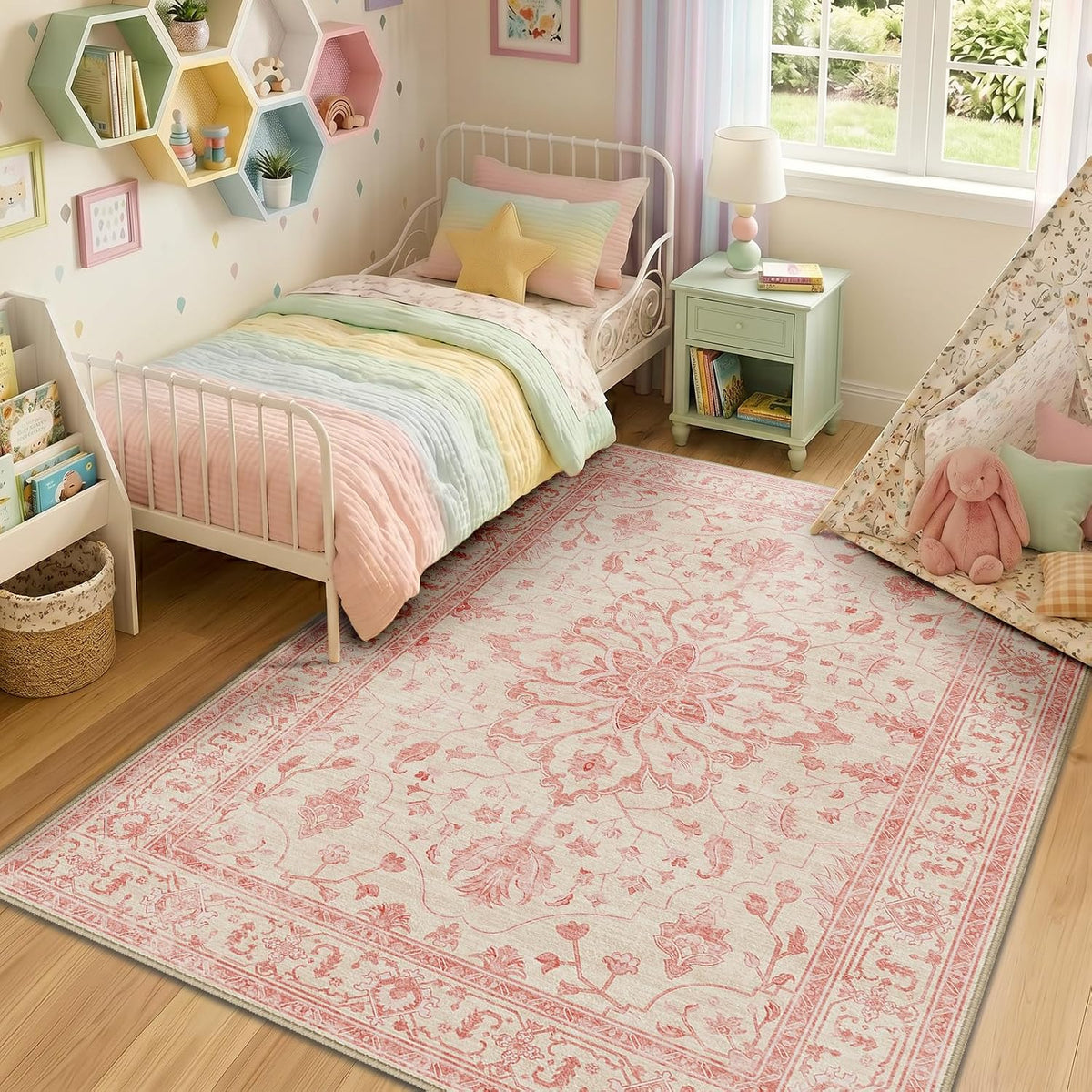 RELEANY vintage medallion rug Pink / Light Vintage Pink gallery detail 3