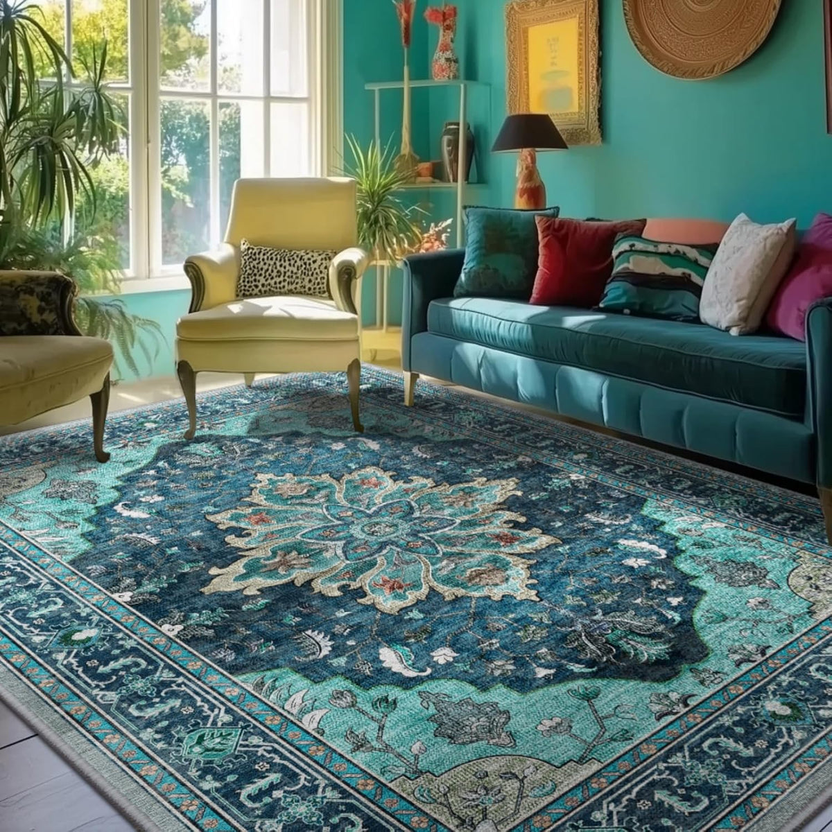 RELEANY vintage medallion rug Teal primary color image