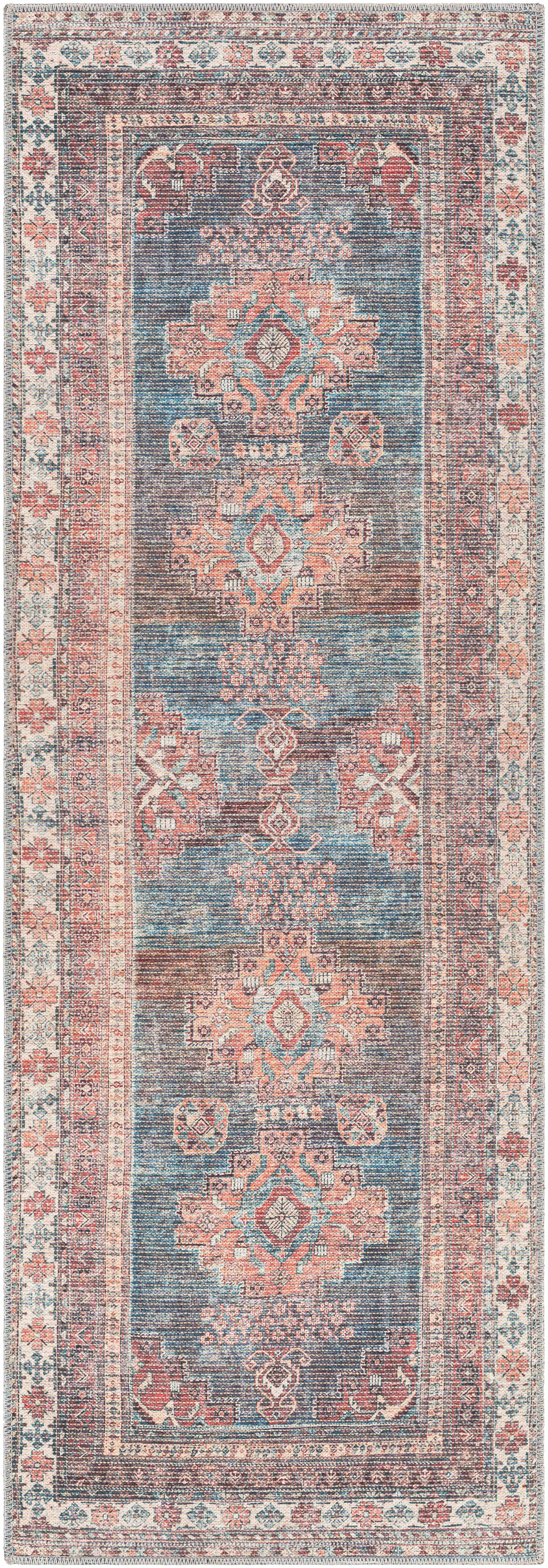 Baltinglass Rust & Blue Washable Area Rug - Clearance
