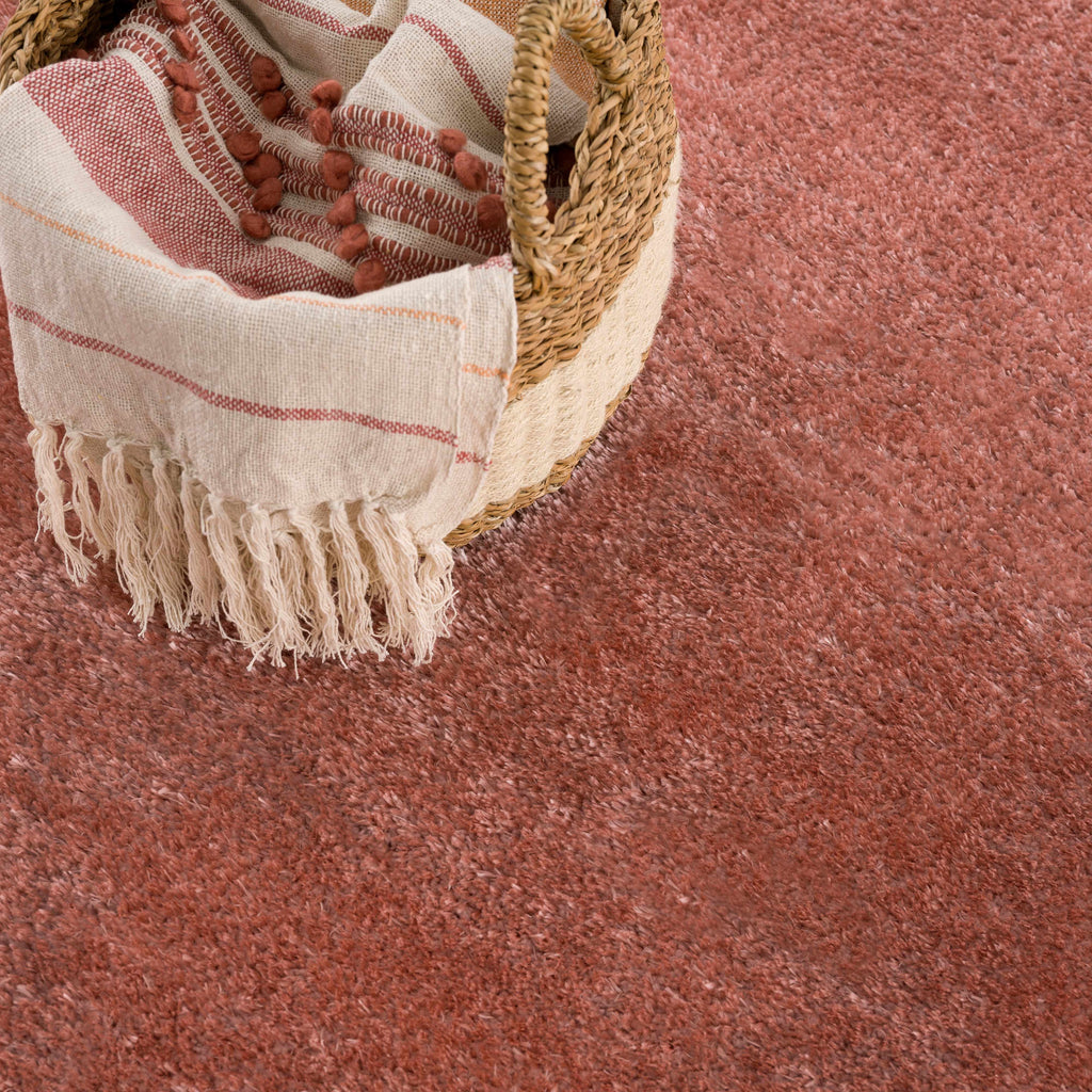 Rosava Dusty Pink Subtle Wavy Abstract Modern Minimalist Polyester Machine Woven Area Rug - Clearance