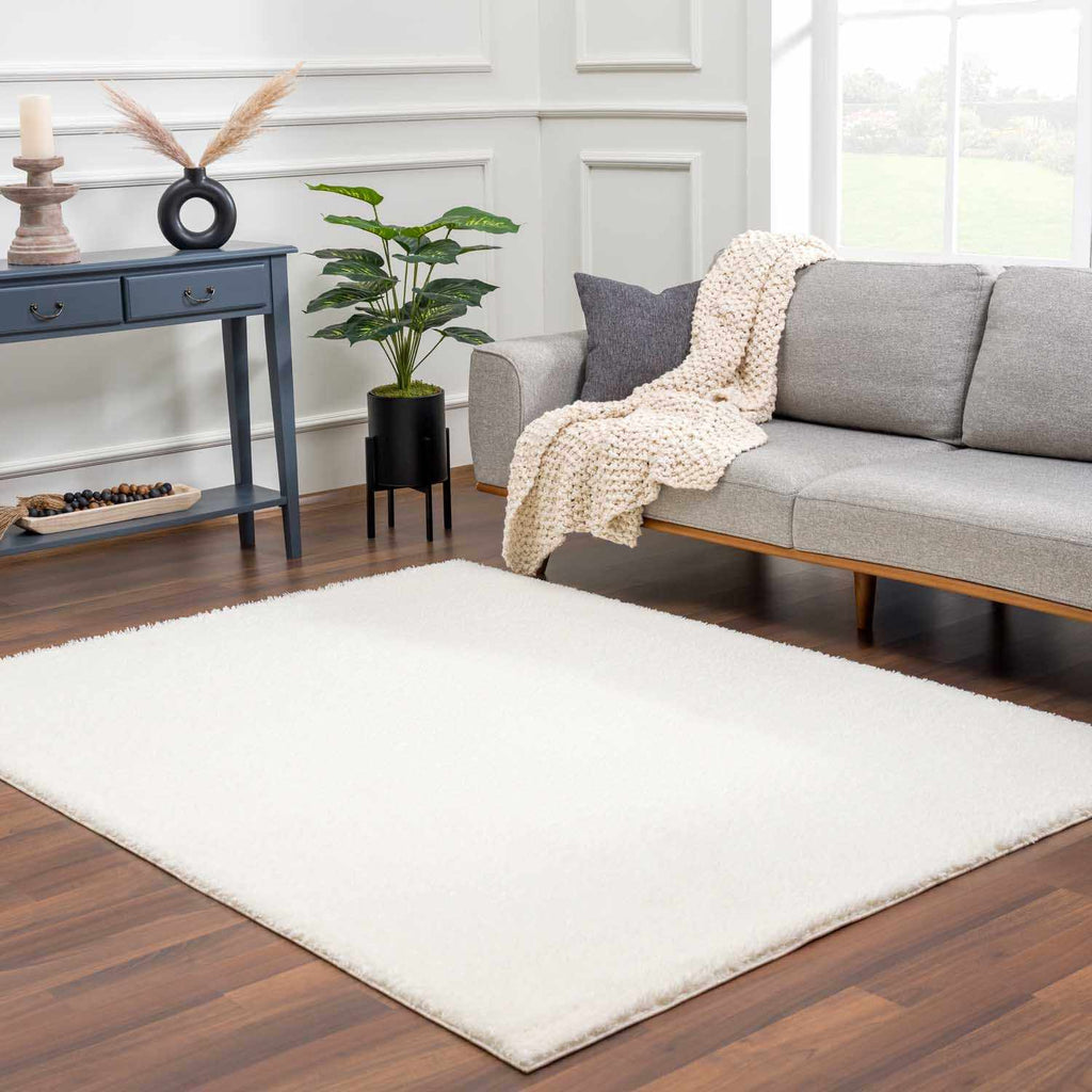 Crevalo Cream Subtle Wavy Abstract Modern Minimalist Polyester Machine Woven Area Rug