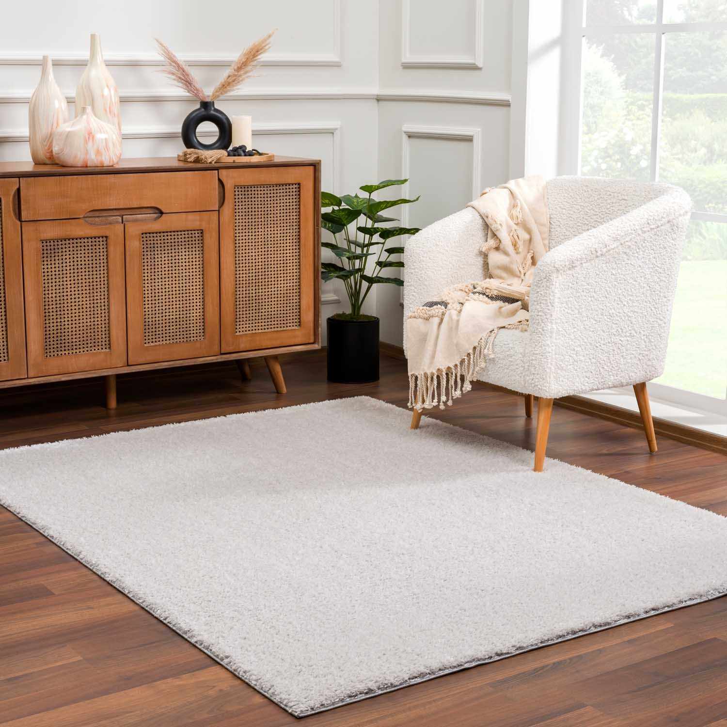 Lunaro Gray Subtle Wavy Abstract Modern Minimalist Polyester Machine Woven Area Rug - Clearance