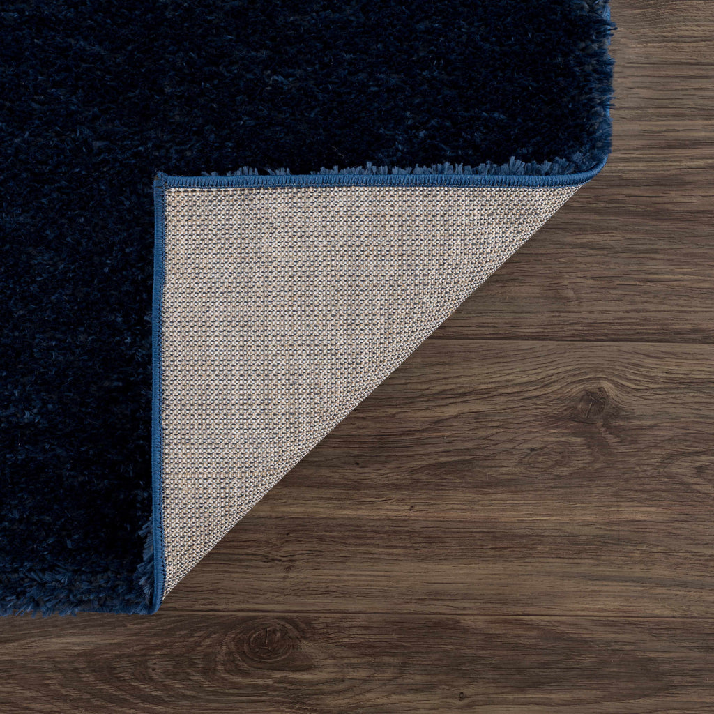 Navero Dark Blue Subtle Wavy Abstract Modern Minimalist Polyester Machine Woven Area Rug - Clearance
