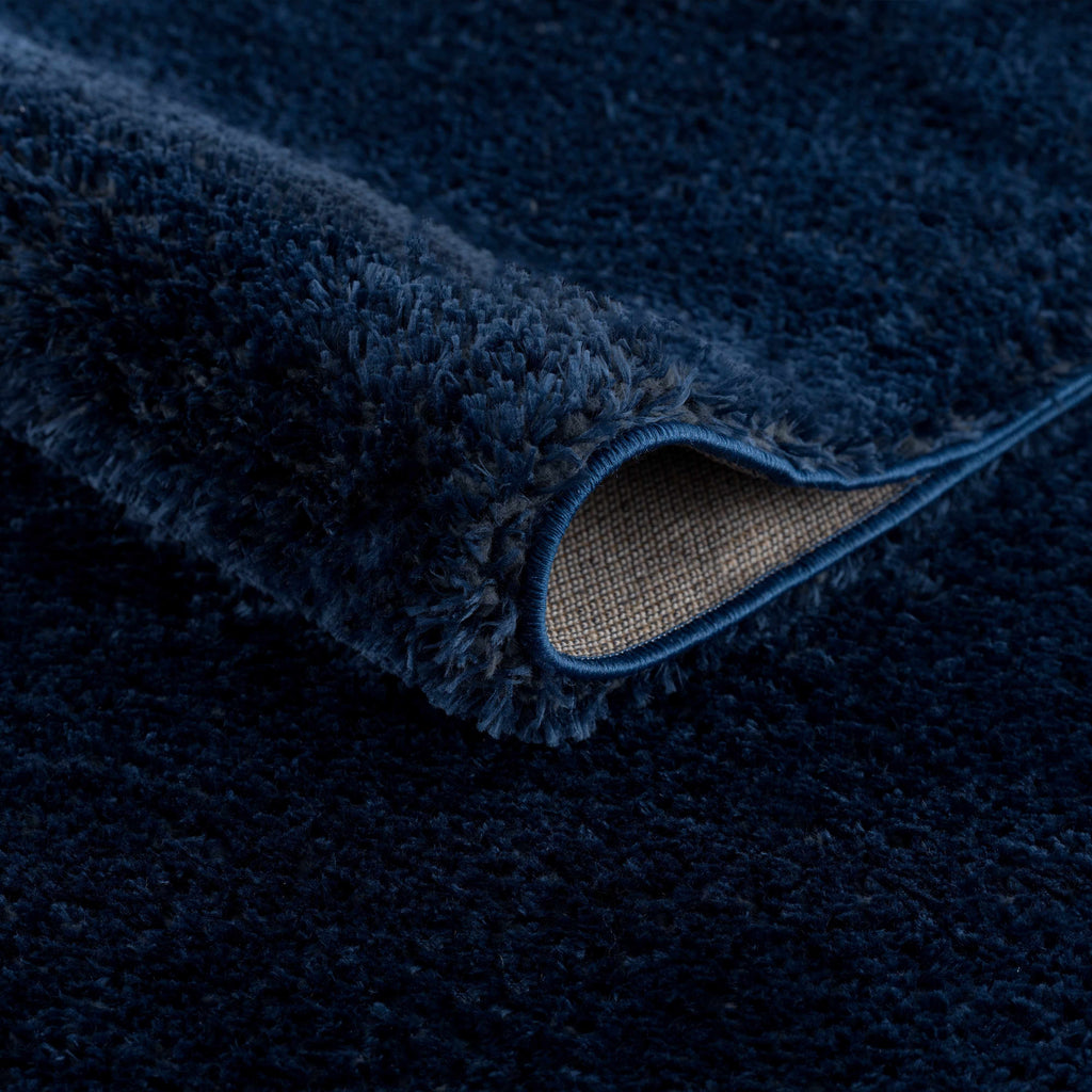 Navero Dark Blue Subtle Wavy Abstract Modern Minimalist Polyester Machine Woven Area Rug - Clearance