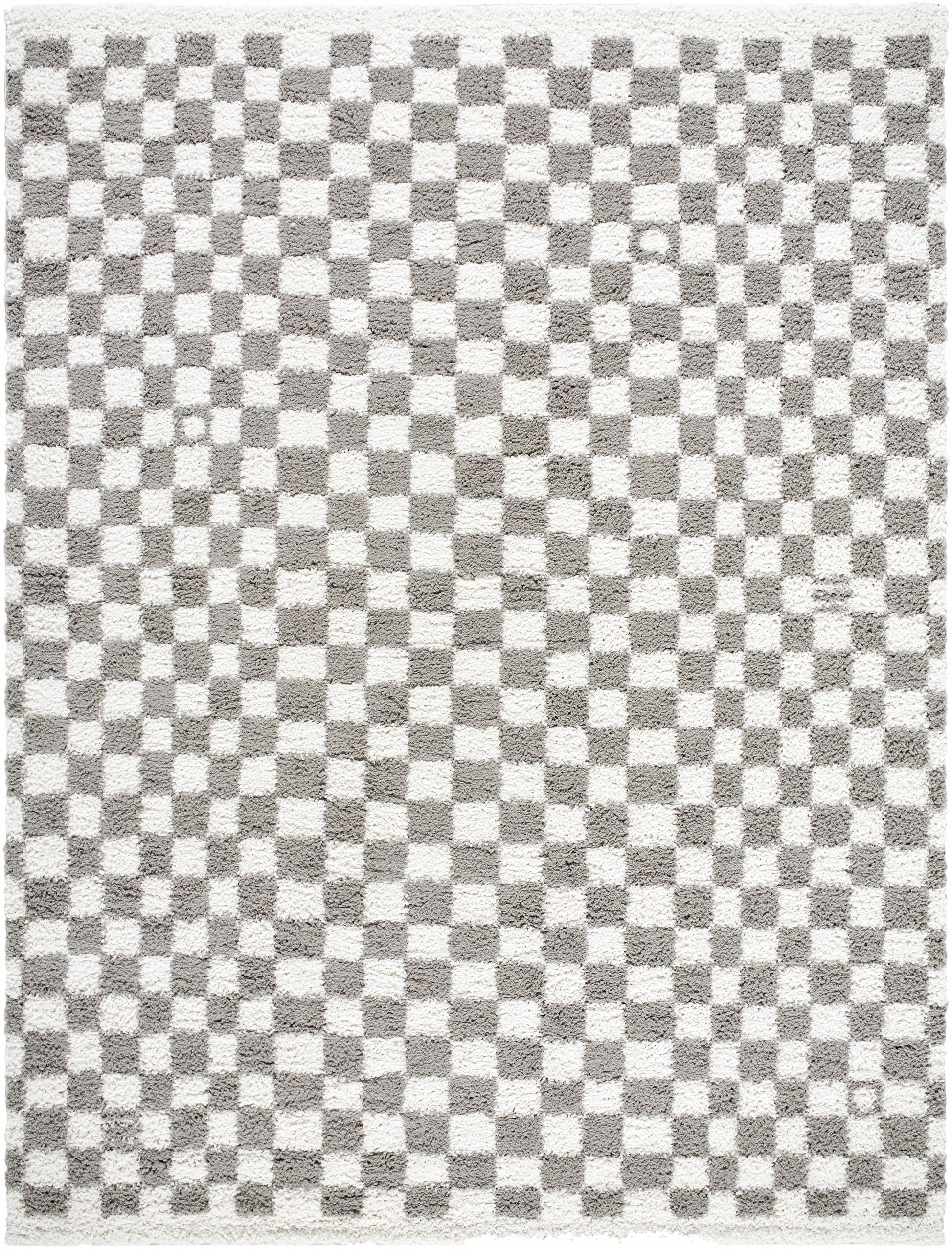 Kieu Taupe Checkered Plush Rug