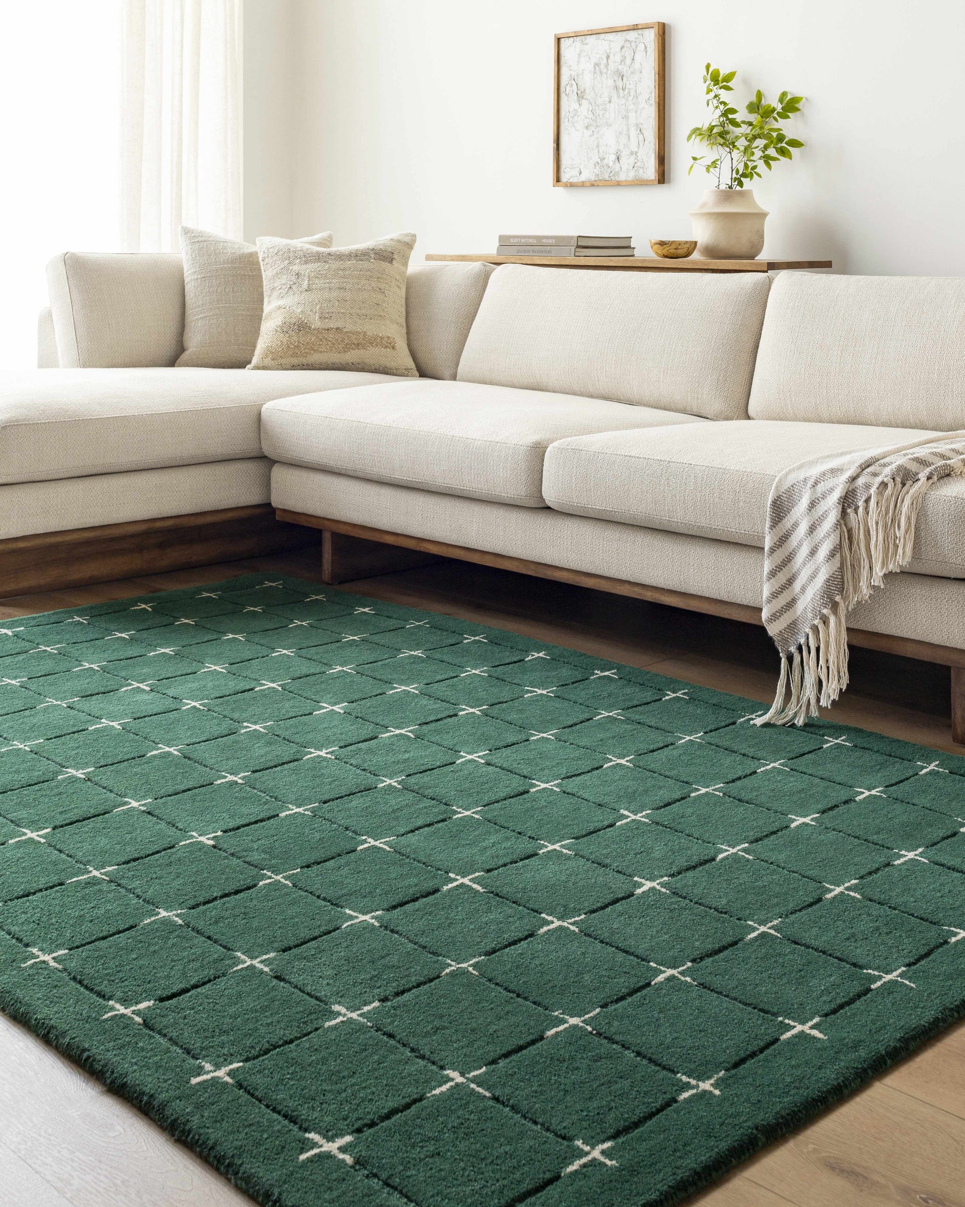 Sanvi Green Tufted Hand Tufted Wool Area Rug