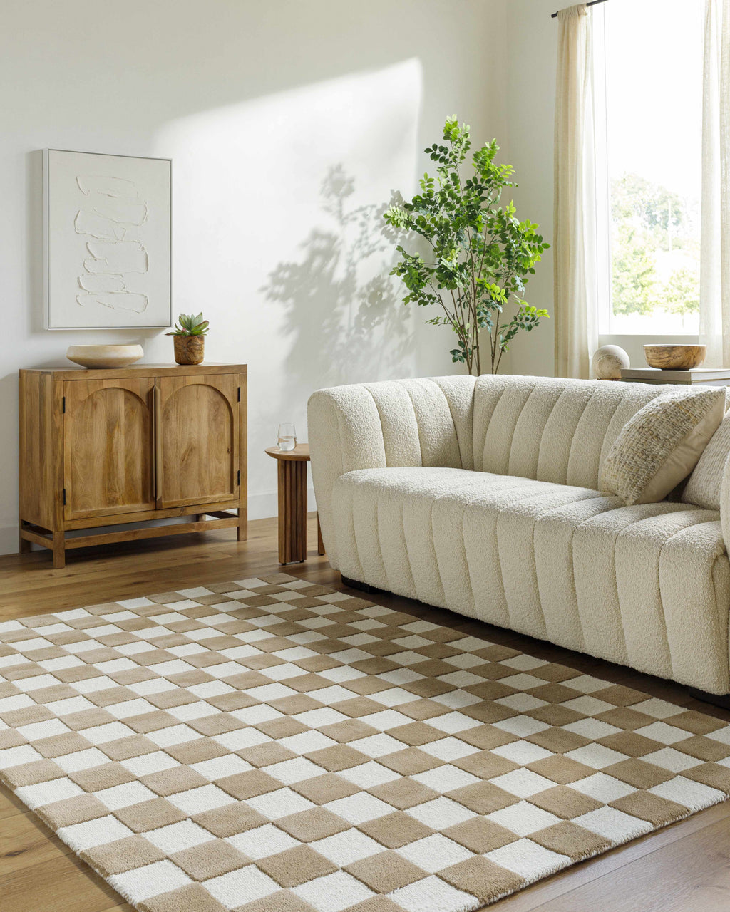 Timin Brown Checkered Wool Area Carpet