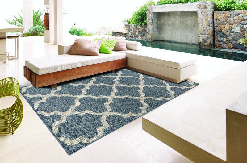 05 Blue Moroccan Trellis Indoor-Outdoor Area Rug