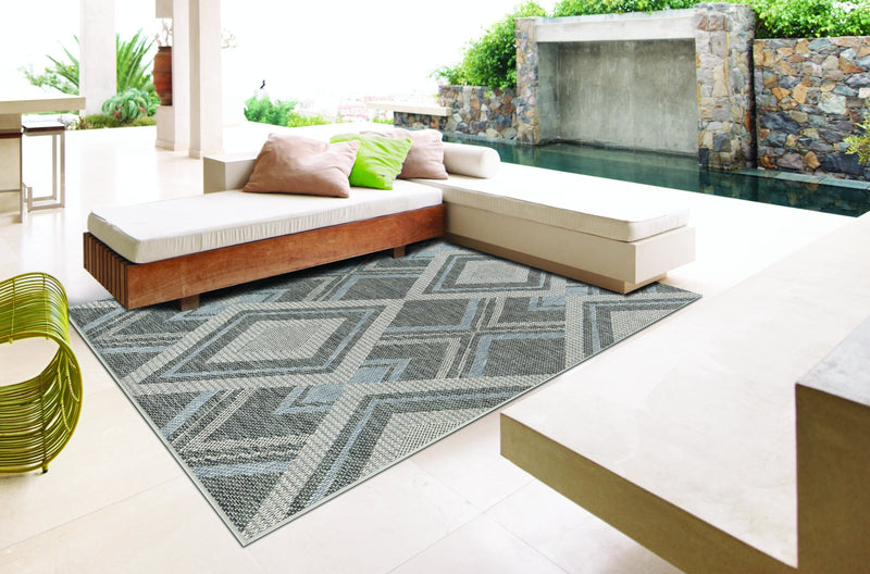 08 Gray Blue Contemporary Indoor-Outdoor Area Rug