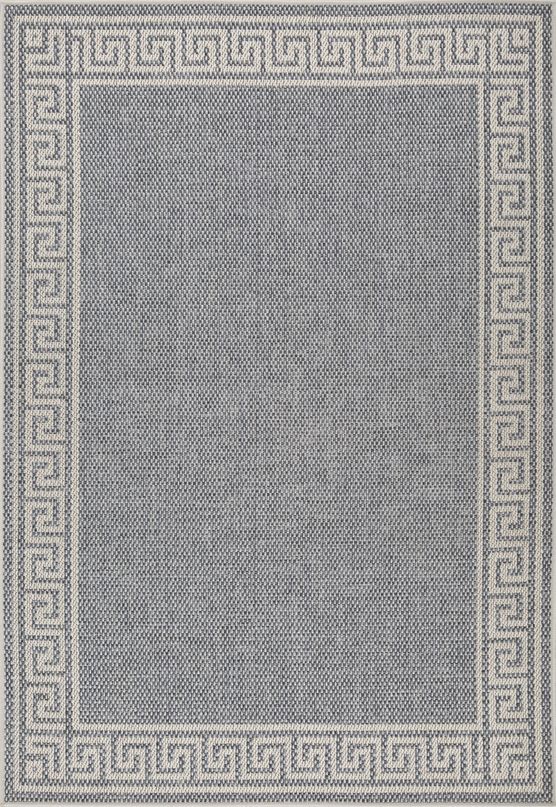 11 Gray Greek Key Border Traditional Indoor-Outdoor Area Rug